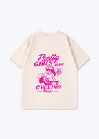 Pretty Girls love Cycling Oversized Shirt - Beige Back (Designed)