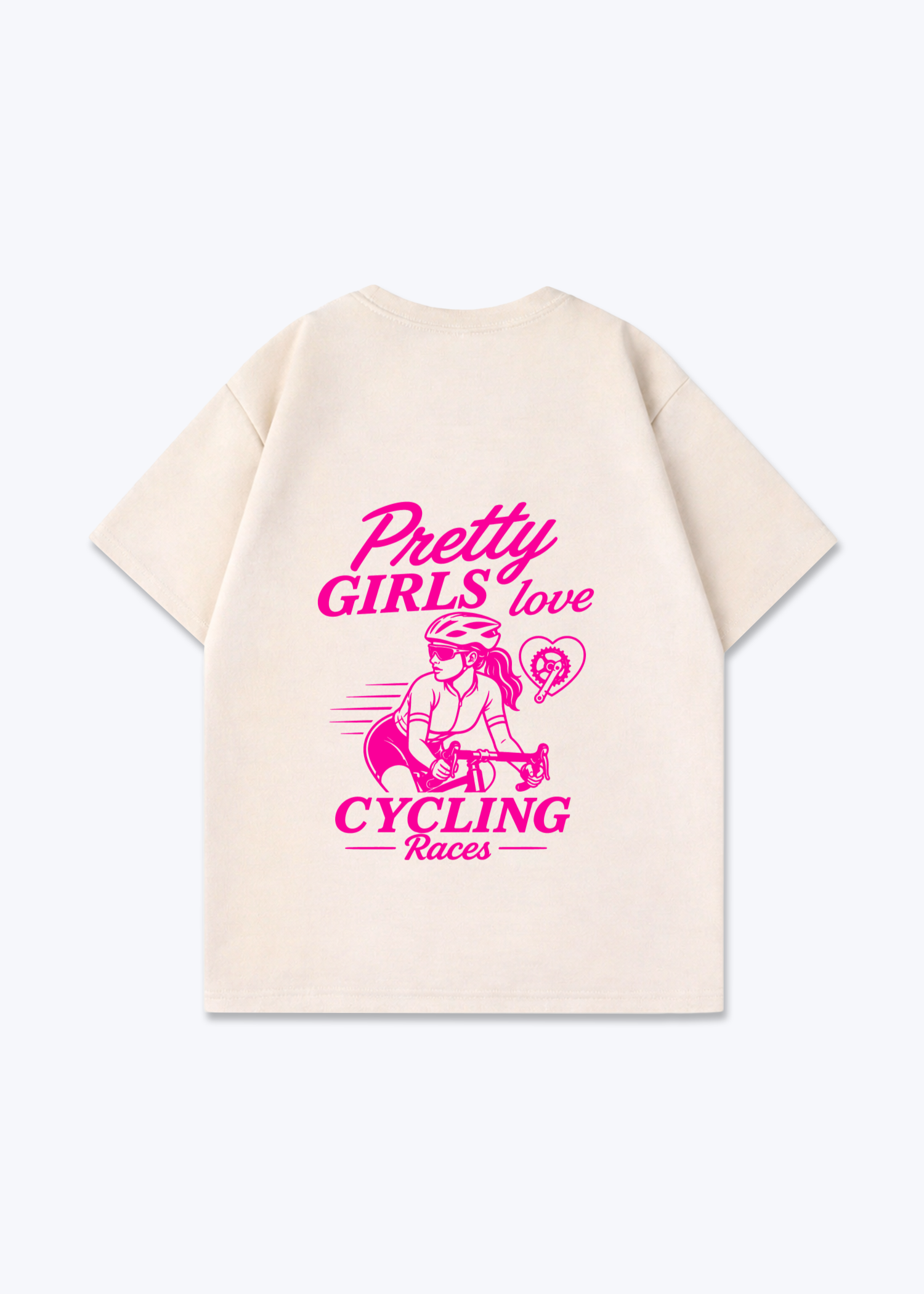 Pretty Girls love Cycling Oversized Shirt - Beige Back (Designed)