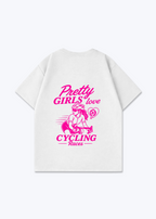 Pretty Girls love Cycling Oversized Shirt - White Back (Designed)