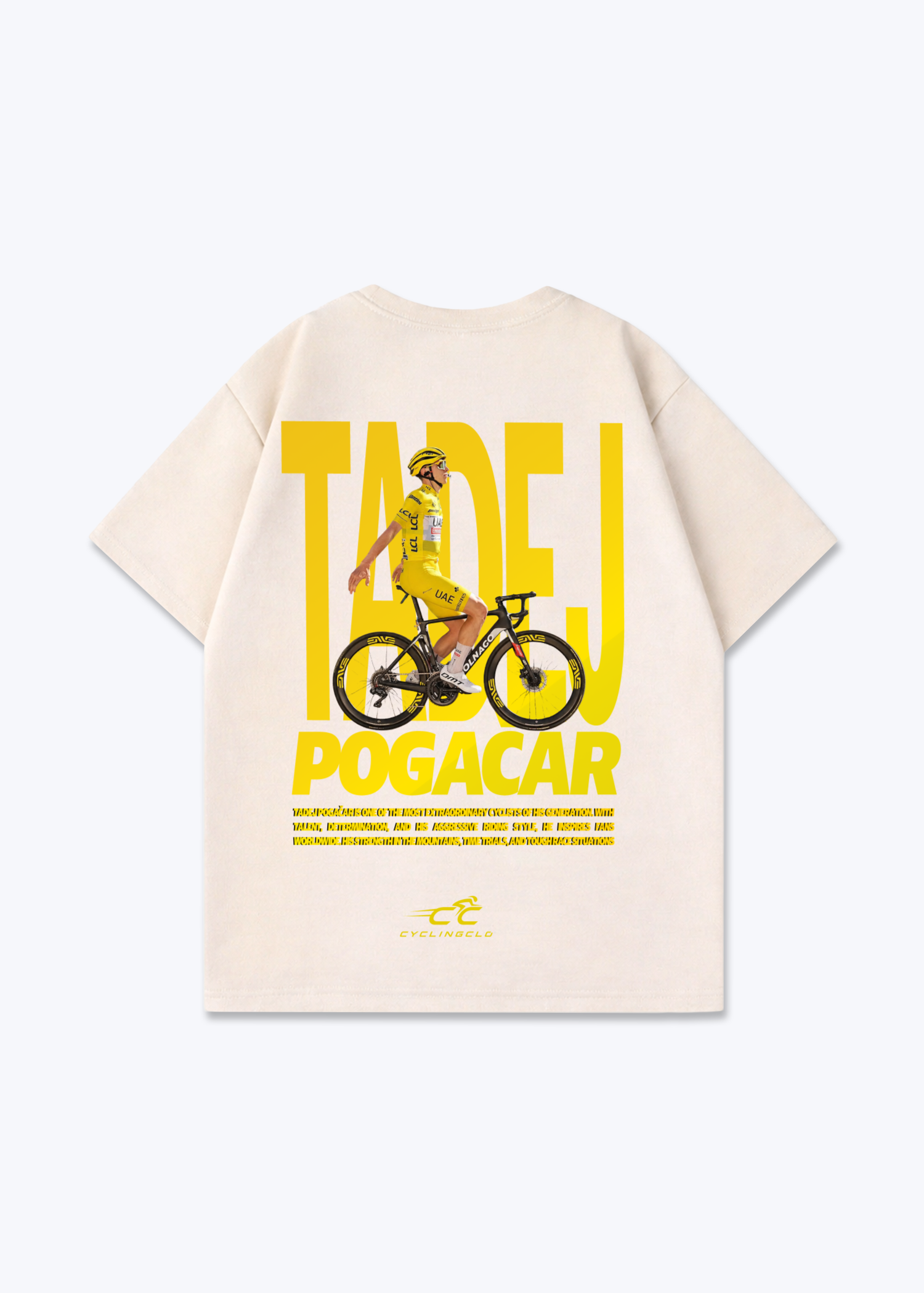 Tadej Pogacar Bike Oversized Shirt - Beige Back (Designed)