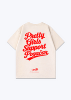 Pretty Girls Support Pogacar Oversized Shirt - Beige Back (Designed)