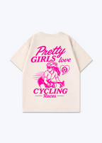 Pretty Girls love Cycling Oversized Shirt - Beige Back (Designed)