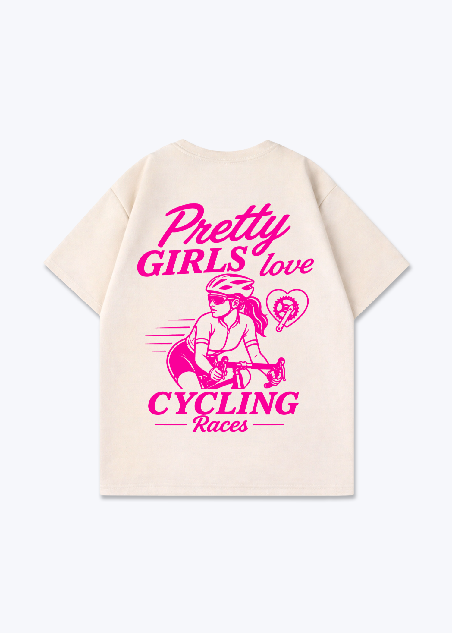 Pretty Girls love Cycling Oversized Shirt - Beige Back (Designed)