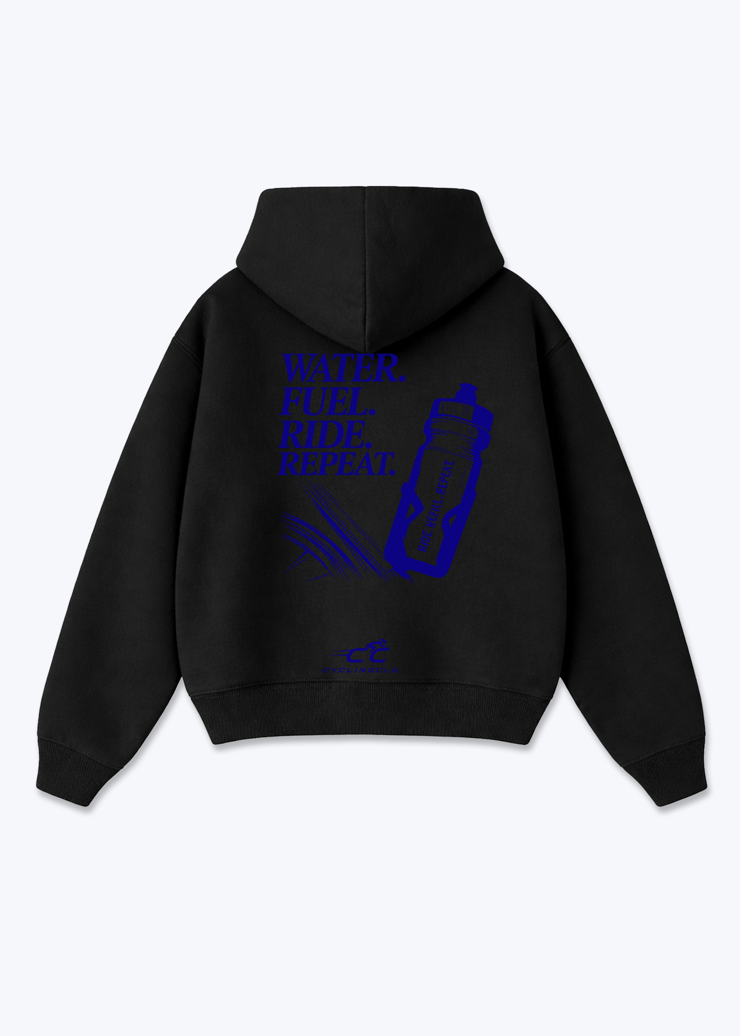 Water.Fuel.Ride.Repeat Oversized Hoodie - Black Back (Designed)